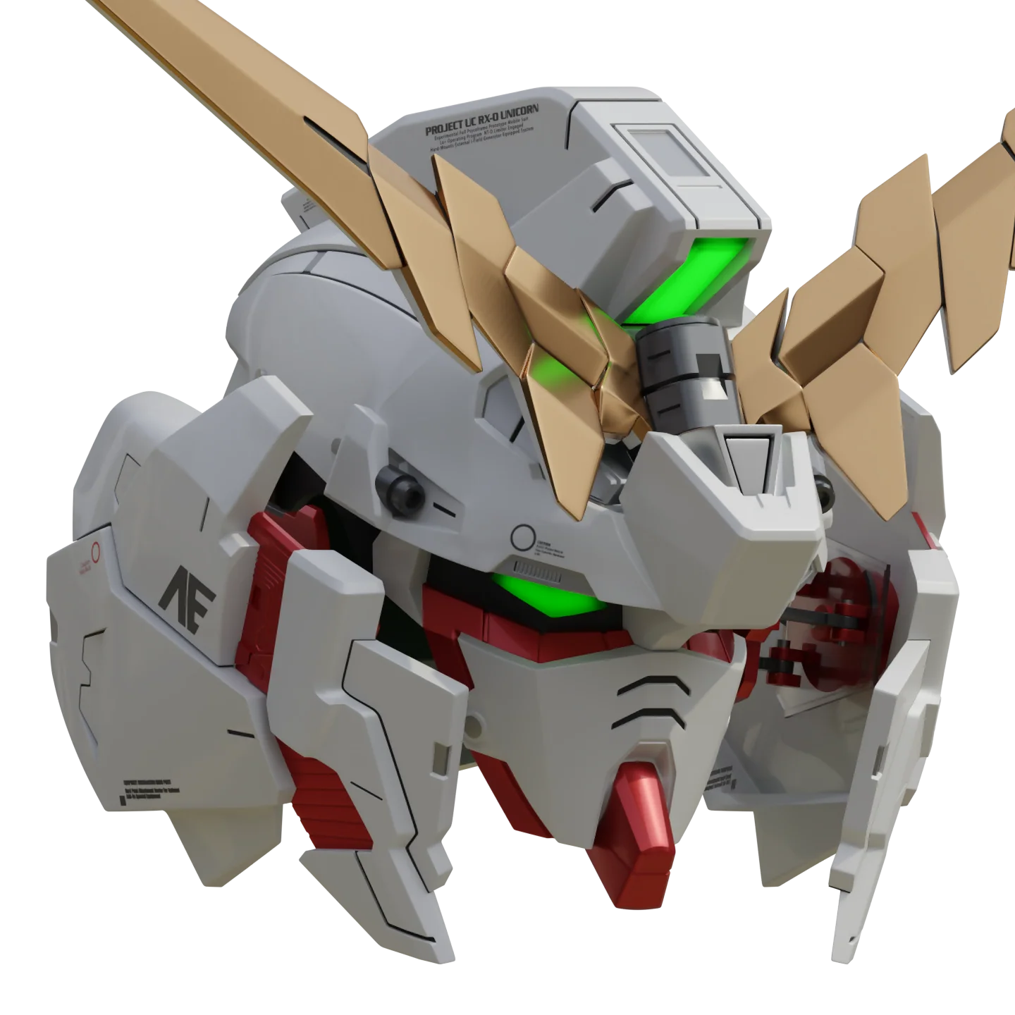 Transforming Gundam RX-0 Unicorn V2 Helmet 3D Printable Model - Image 5